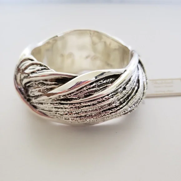 Shablool 925 Sterling Silver Textured Bangle Bracelet 8.25" - Picture 2 of 11